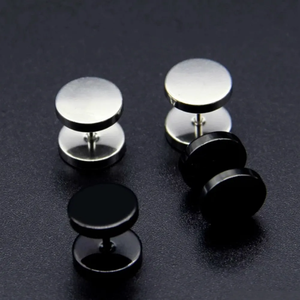 Round Black or Silver Stainless Steel Stud Earrings