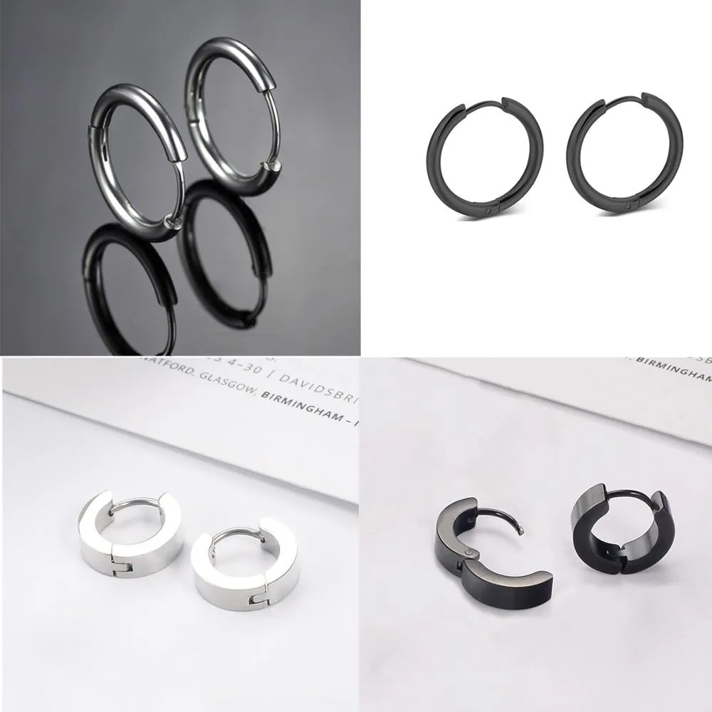 Round Black or Silver Stainless Steel Stud Earrings