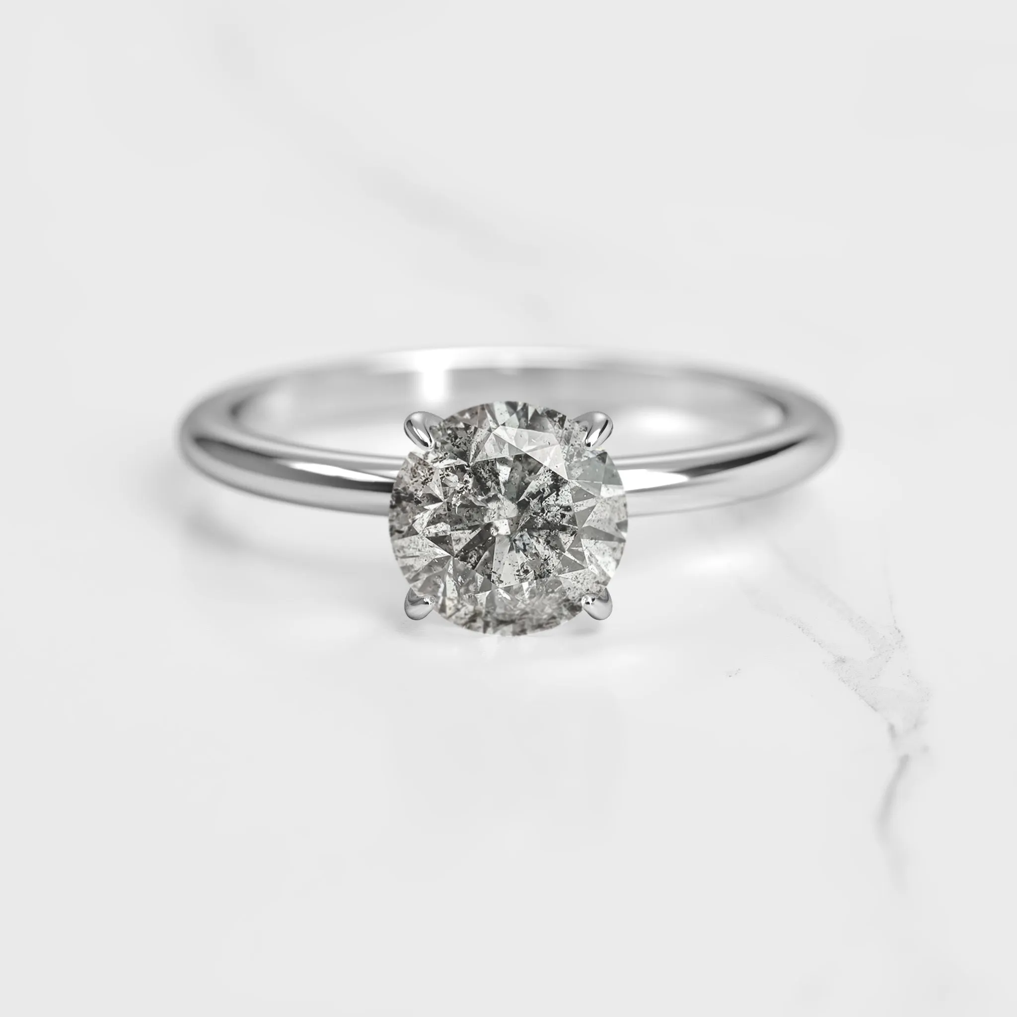 Round Solitaire Salt & Pepper Diamond Ring