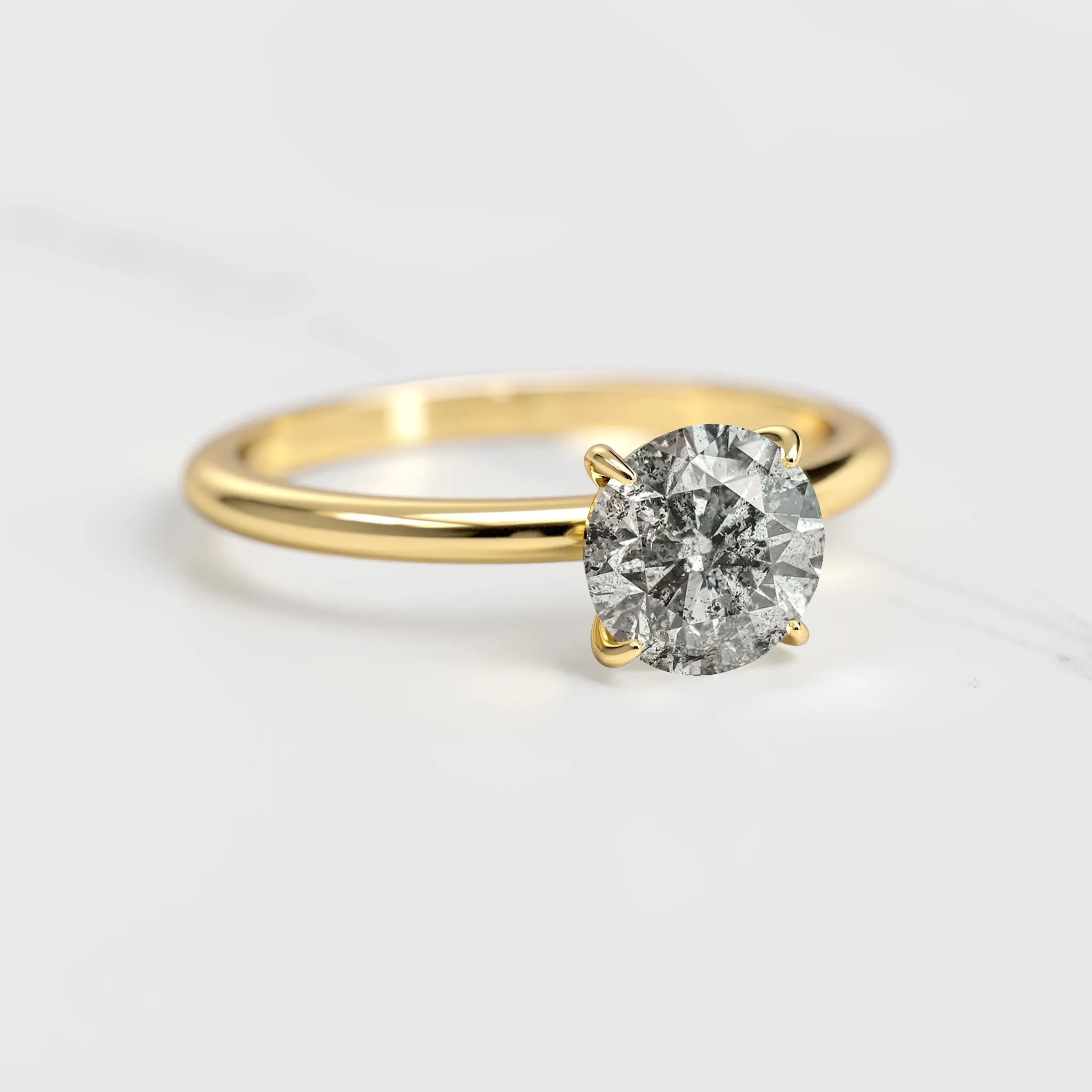 Round Solitaire Salt & Pepper Diamond Ring