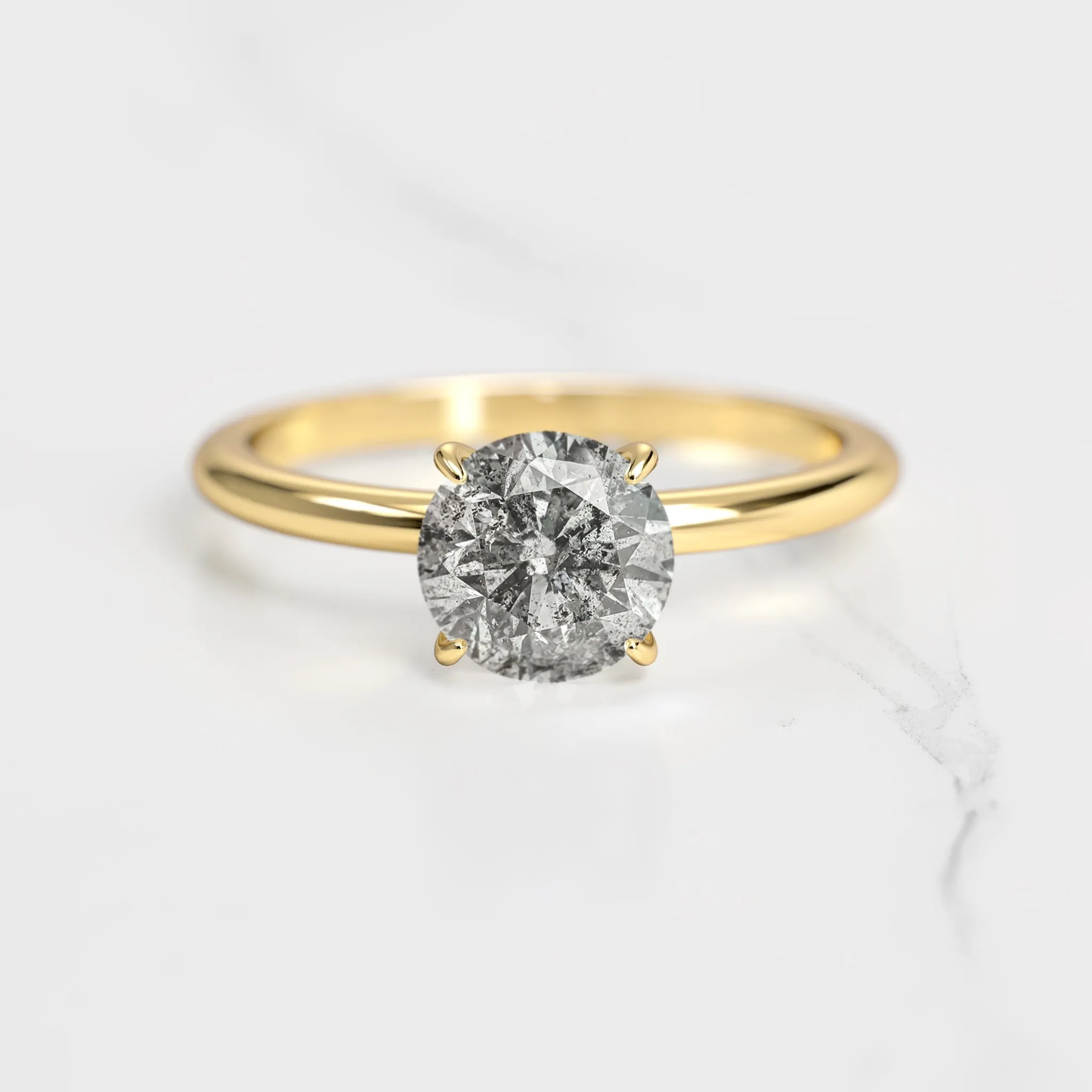 Round Solitaire Salt & Pepper Diamond Ring