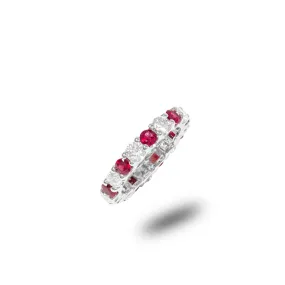 Ruby Diamond Fusion Eternity Ring in 14K White Gold