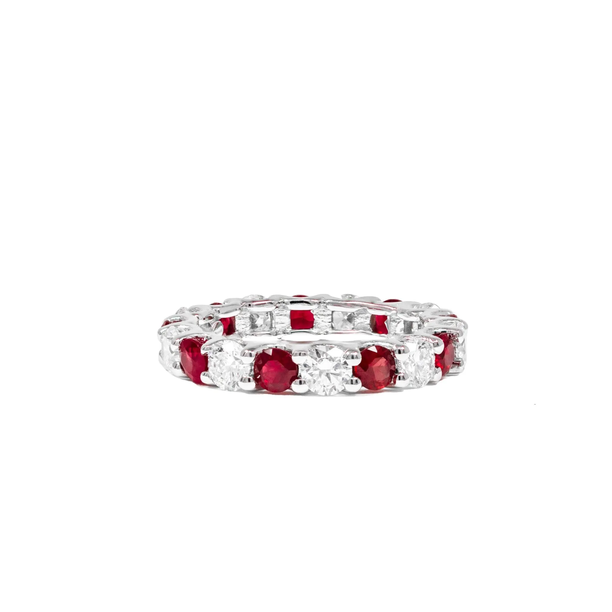 Ruby Diamond Fusion Eternity Ring in 14K White Gold