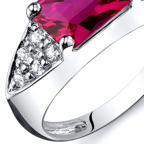 Ruby Sterling Silver Ring 2 Carats Radiant Cut Size 8