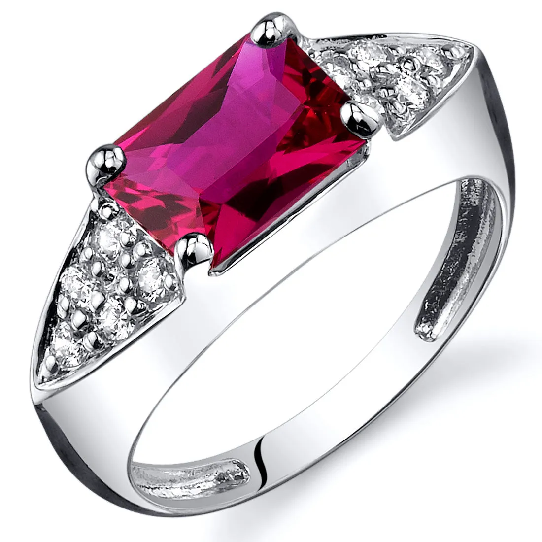 Ruby Sterling Silver Ring 2 Carats Radiant Cut Size 8