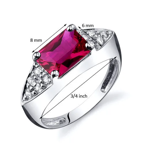 Ruby Sterling Silver Ring 2 Carats Radiant Cut Size 8