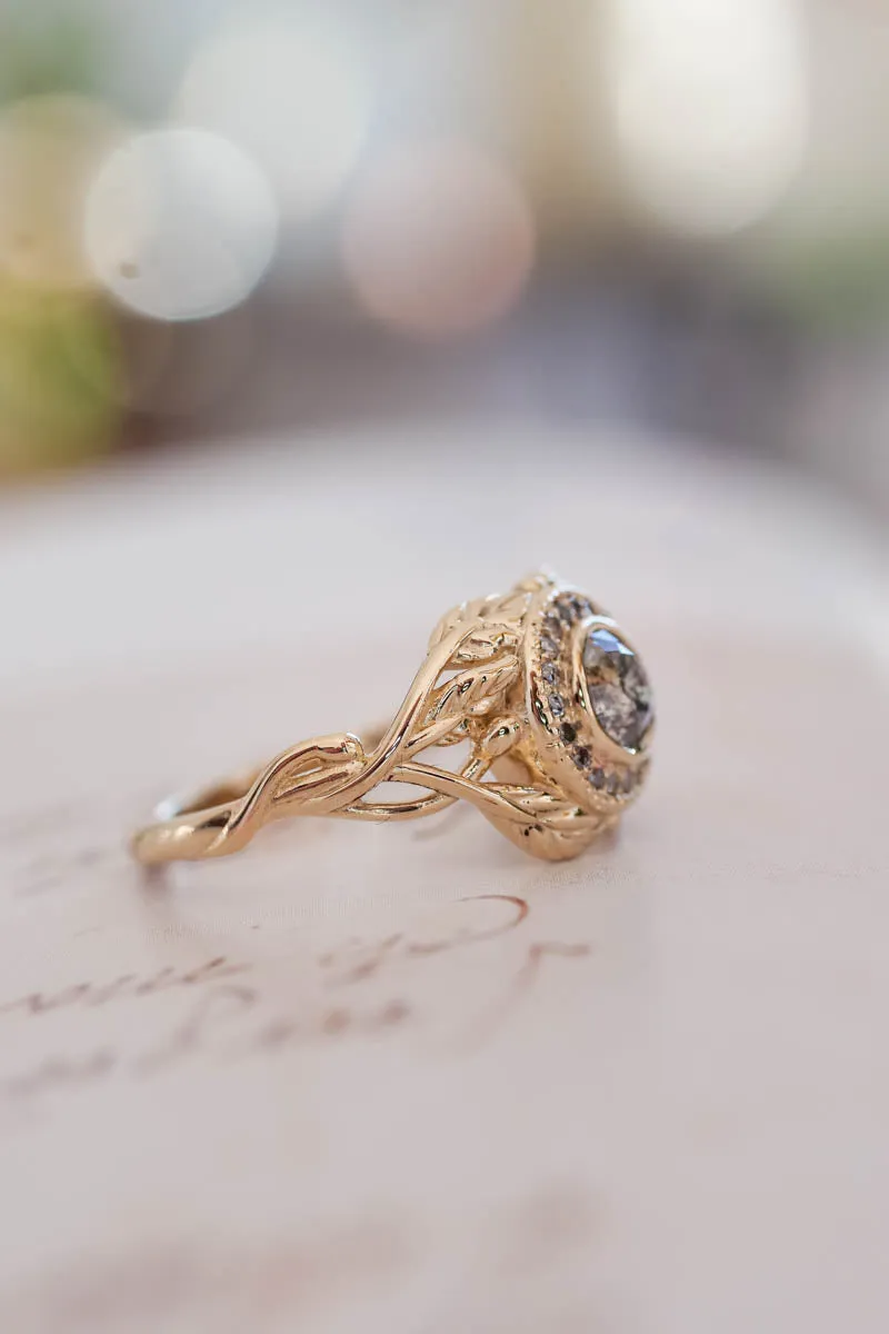 Salt & pepper halo diamonds engagement ring / Tilia halo