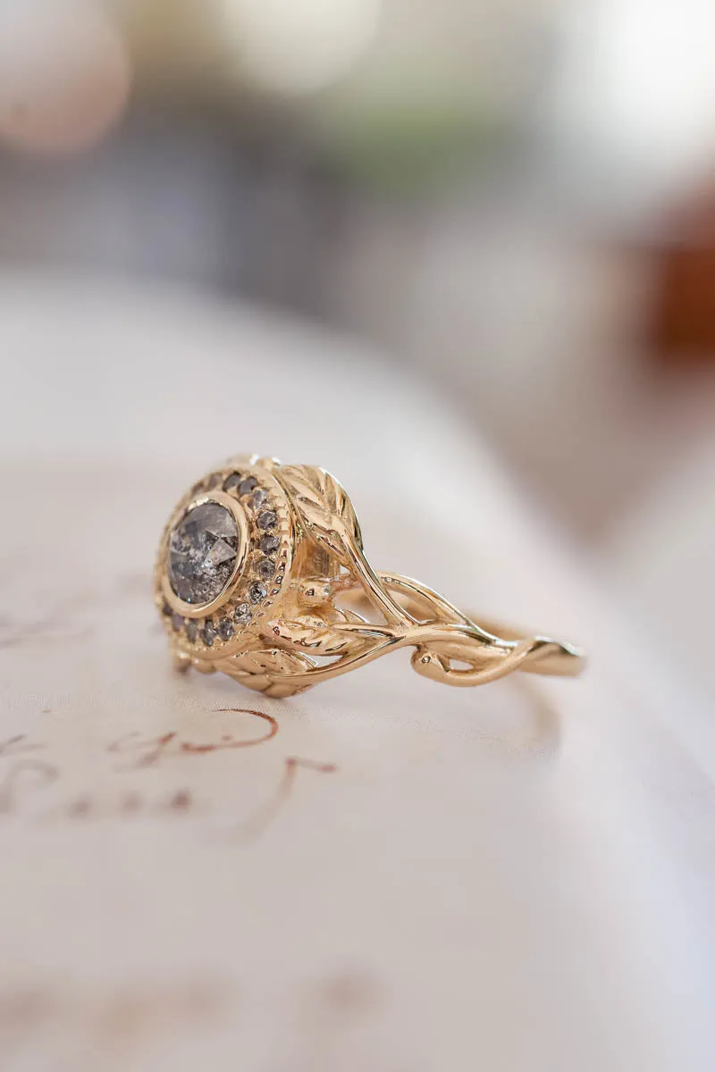 Salt & pepper halo diamonds engagement ring / Tilia halo