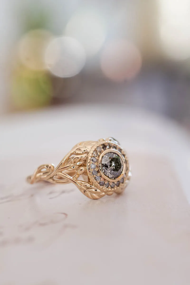 Salt & pepper halo diamonds engagement ring / Tilia halo