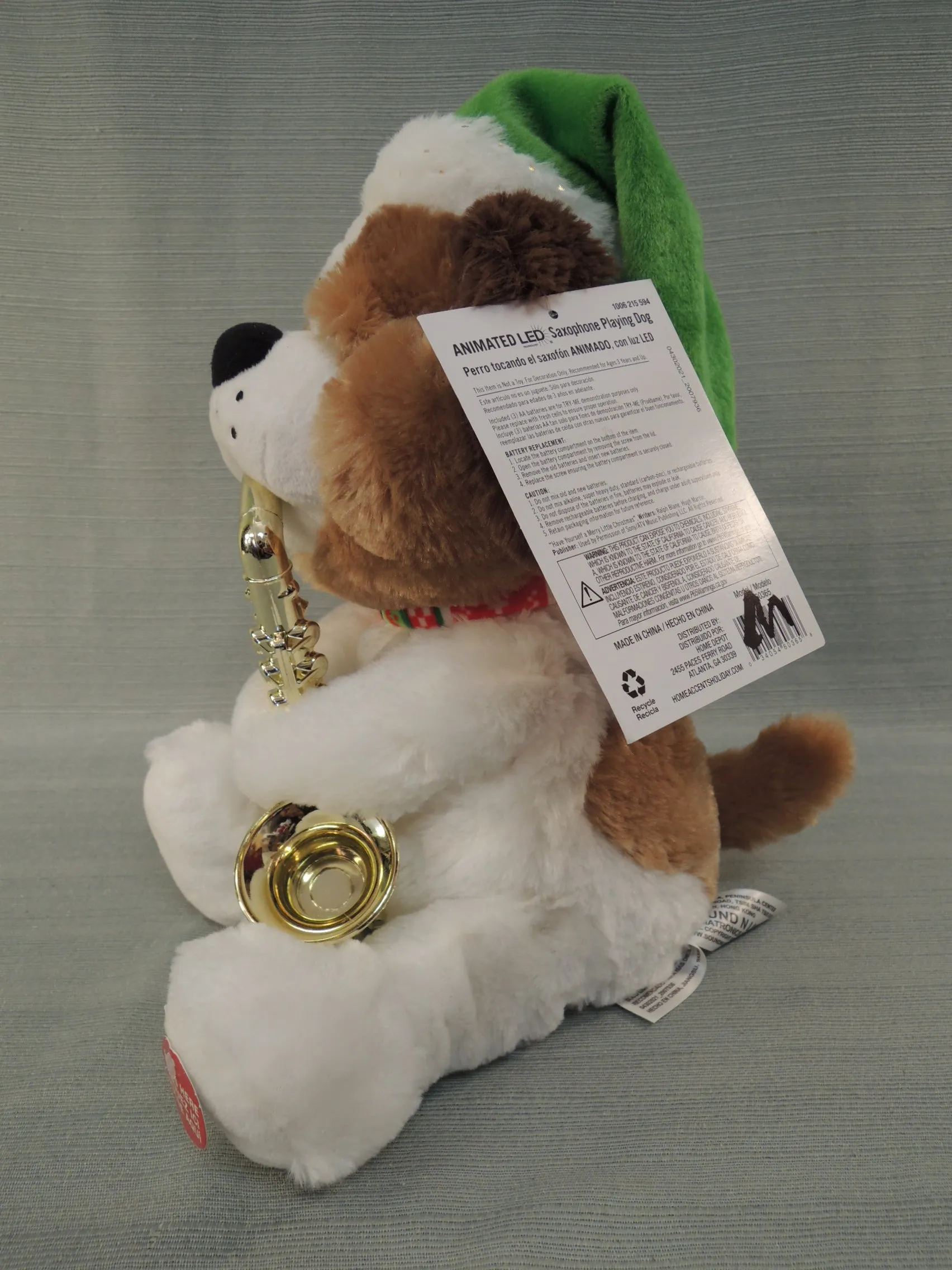 Saxophone Playing Dog Animated Plush Christmas Doll - Like New!