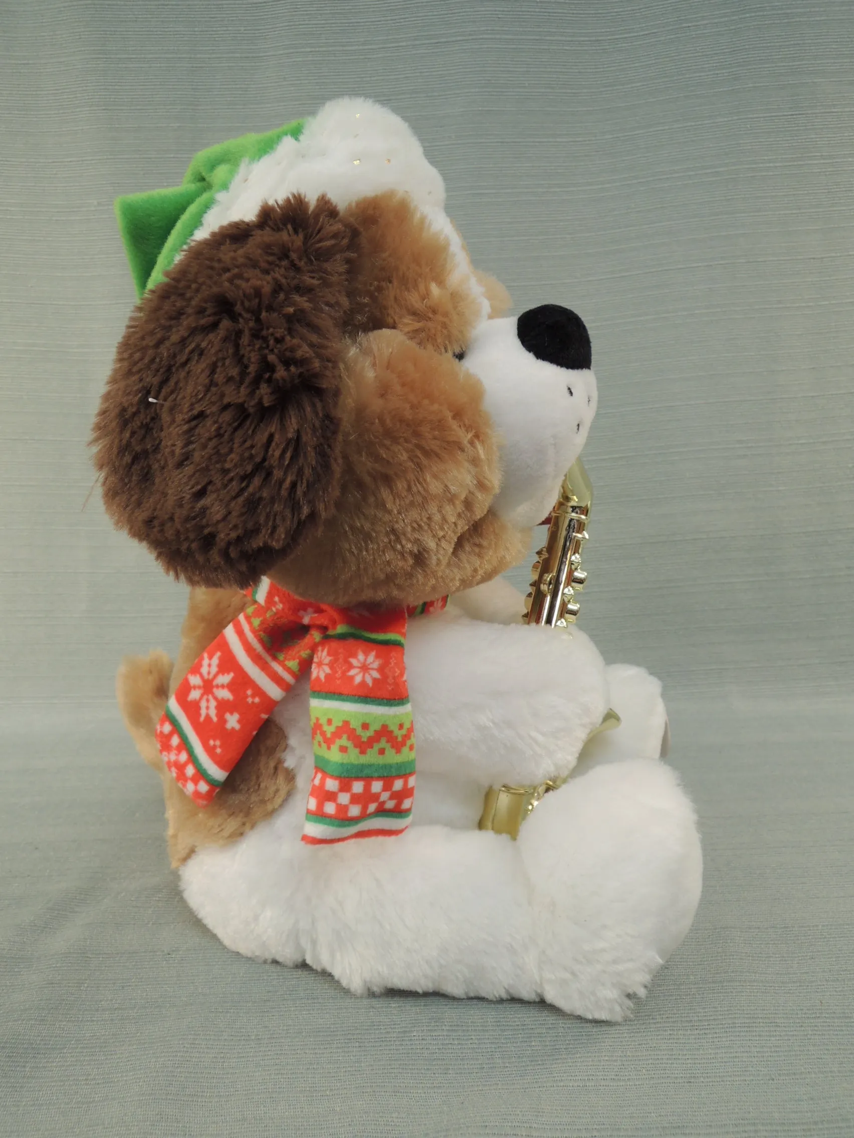 Saxophone Playing Dog Animated Plush Christmas Doll - Like New!