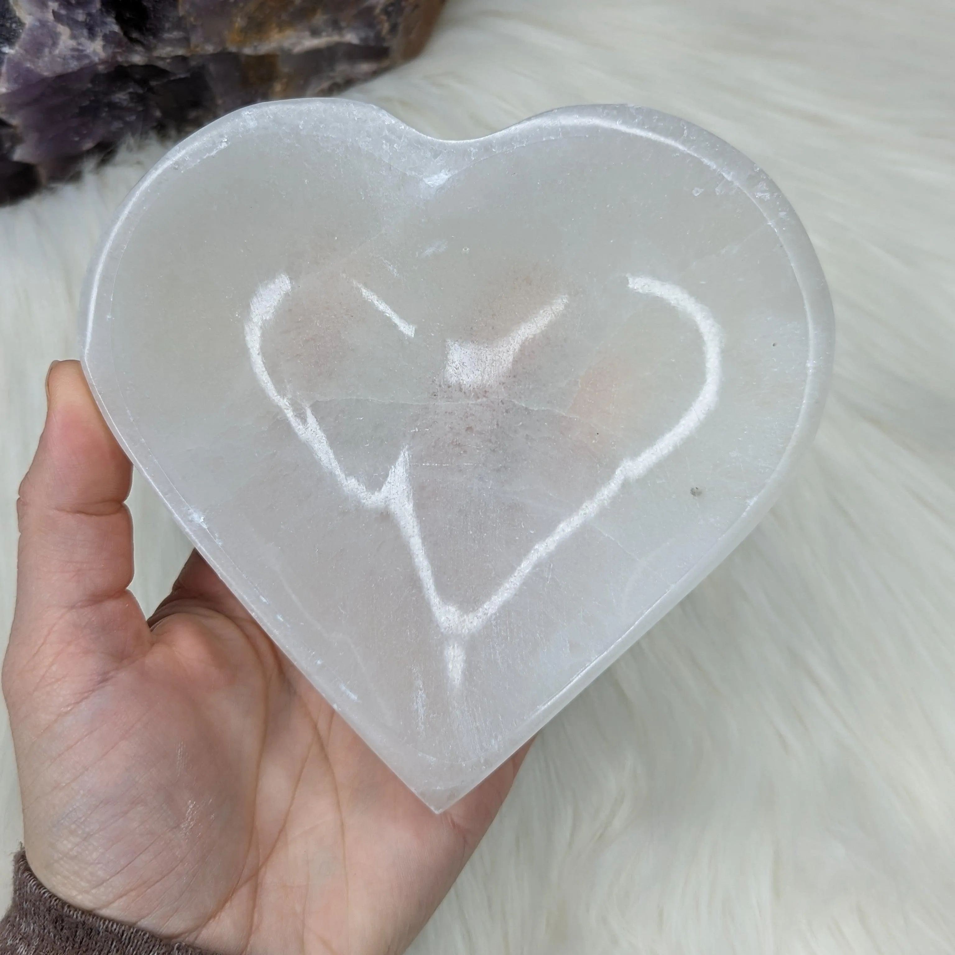 Selenite Heart Bowl~ Trinket Tray Carving for Charging Crystals ~