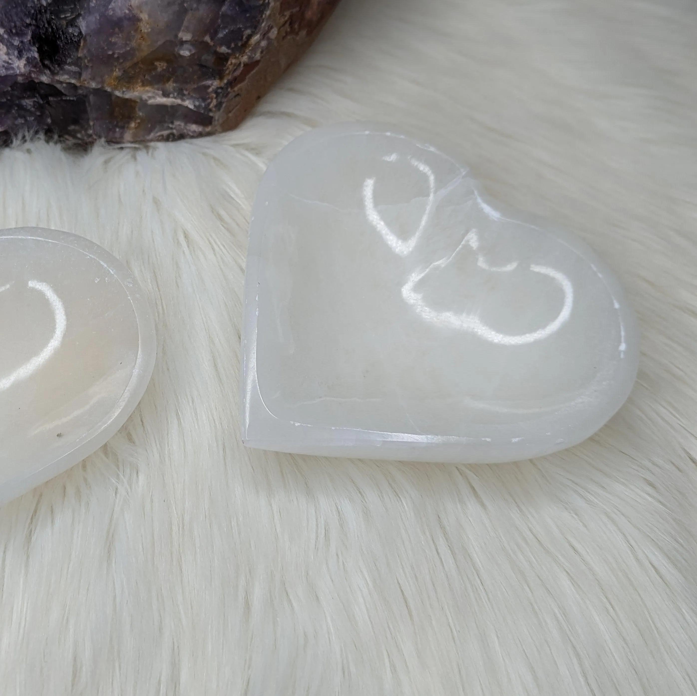 Selenite Heart Bowl~ Trinket Tray Carving for Charging Crystals ~