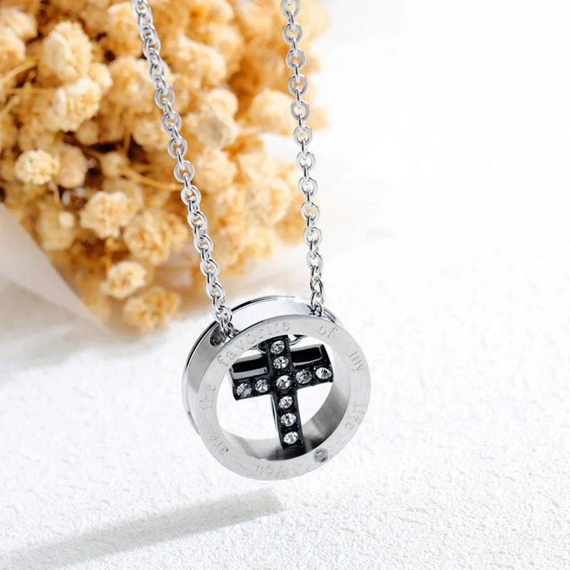 Silver Couple Cross Pendant with Crystals Engraved Message "You are The Favorite of My Life"