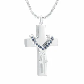 Silver Cross Pendant with Mini Cross Crystal Charm Memorial Pendant Necklace