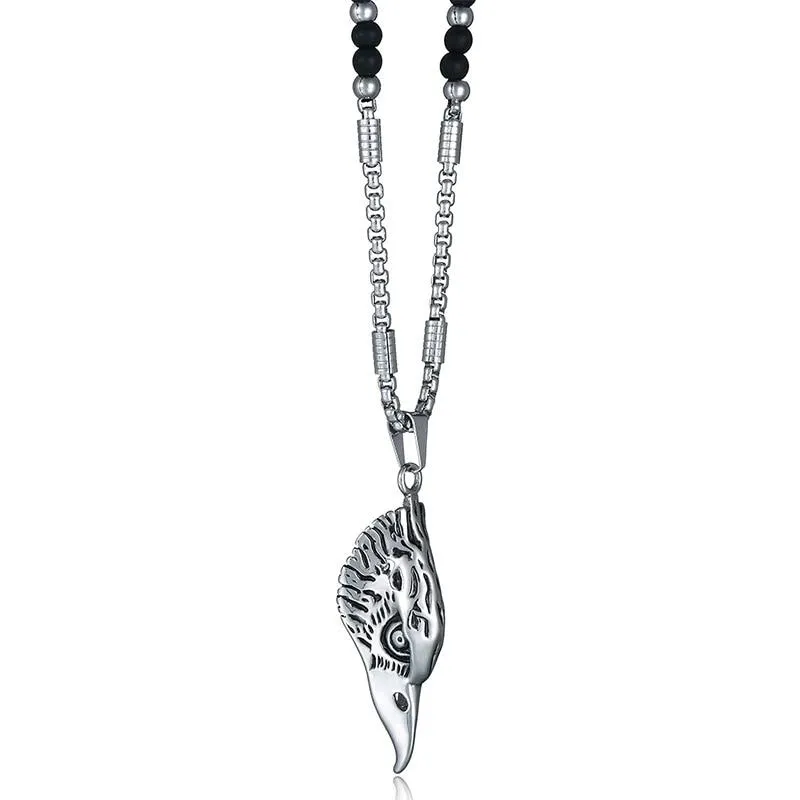 Silver Eagle Head Pendant with Chain and Agate Stone Necklace