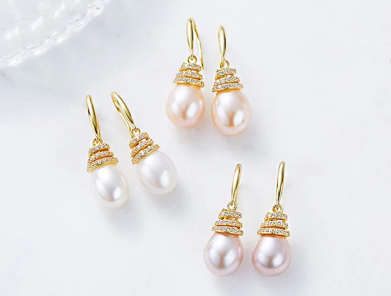 Sterling silver golden white pearl earring