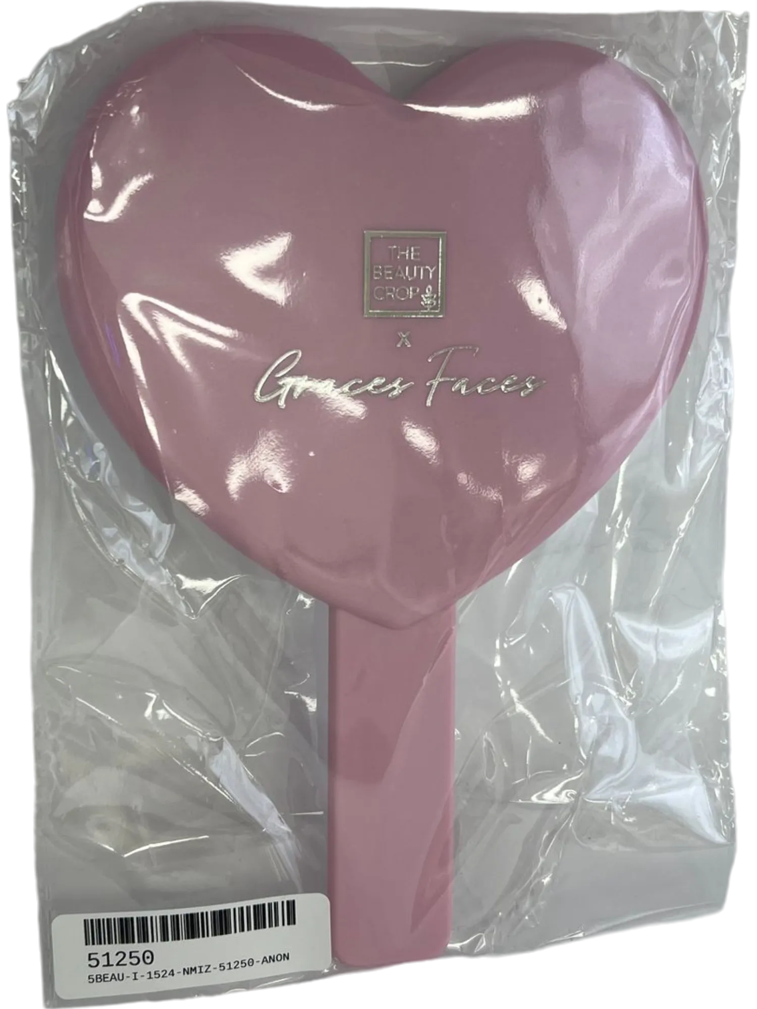 The Beauty Crop x Graces Faces Pink Love Heart Handheld Mirror