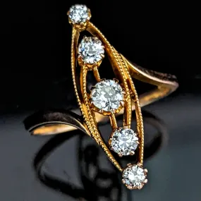 The Bisbee - Antique Old European Cut Diamond 18k Gold Navette Ring