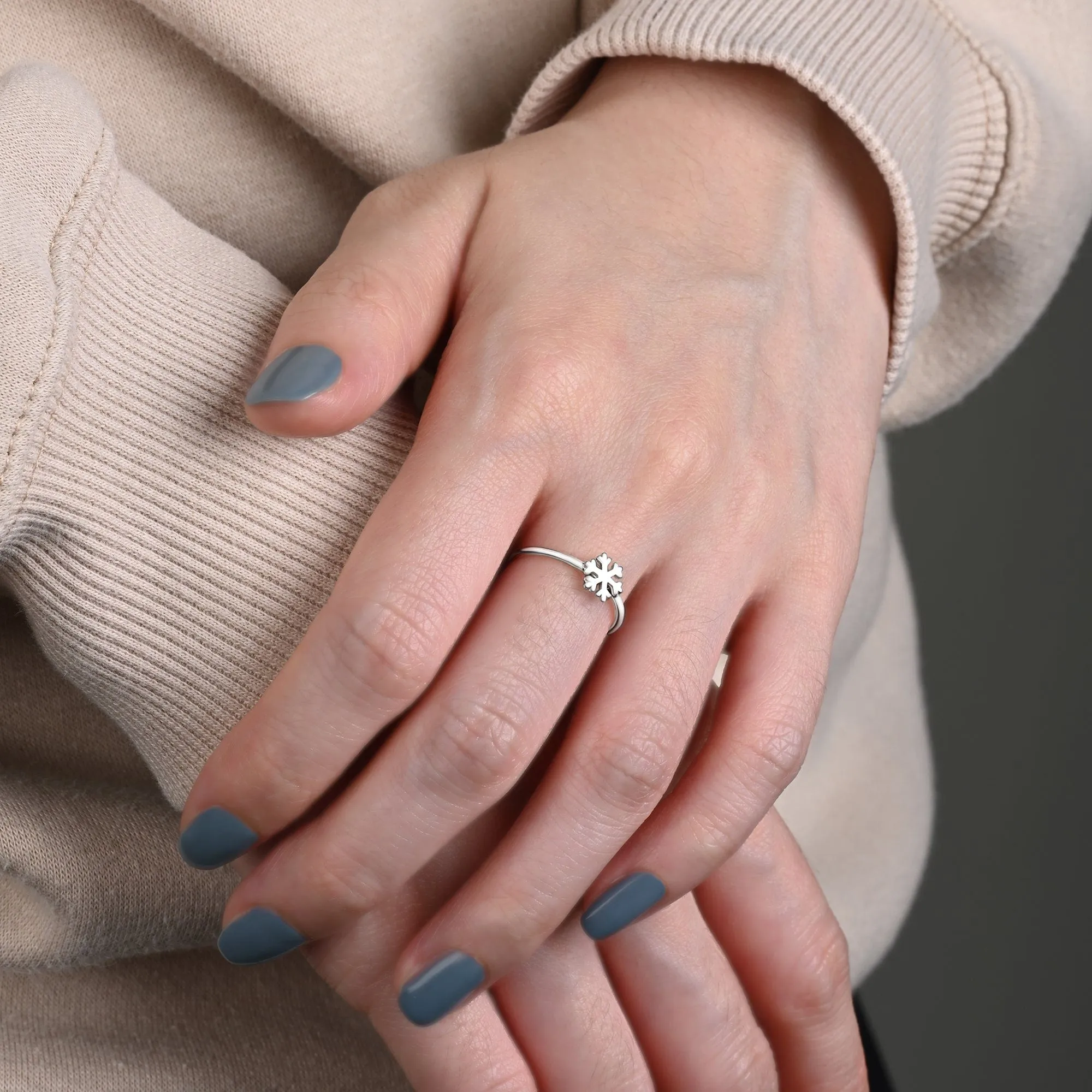 Tiny Winter Snowflake Ring Sterling Silver