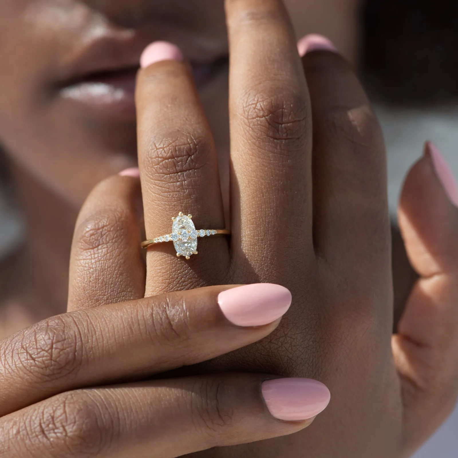 Two Stone Engagement Ring with Half Moon Cut Diamonds