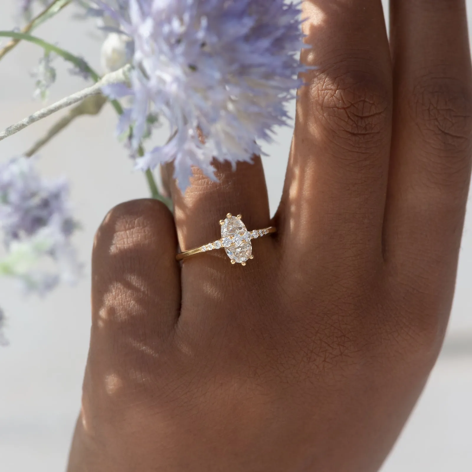 Two Stone Engagement Ring with Half Moon Cut Diamonds