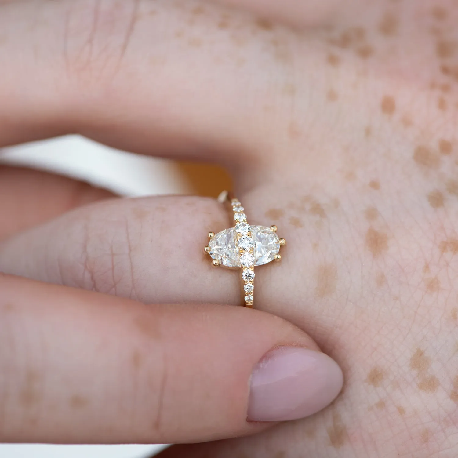 Two Stone Engagement Ring with Half Moon Cut Diamonds