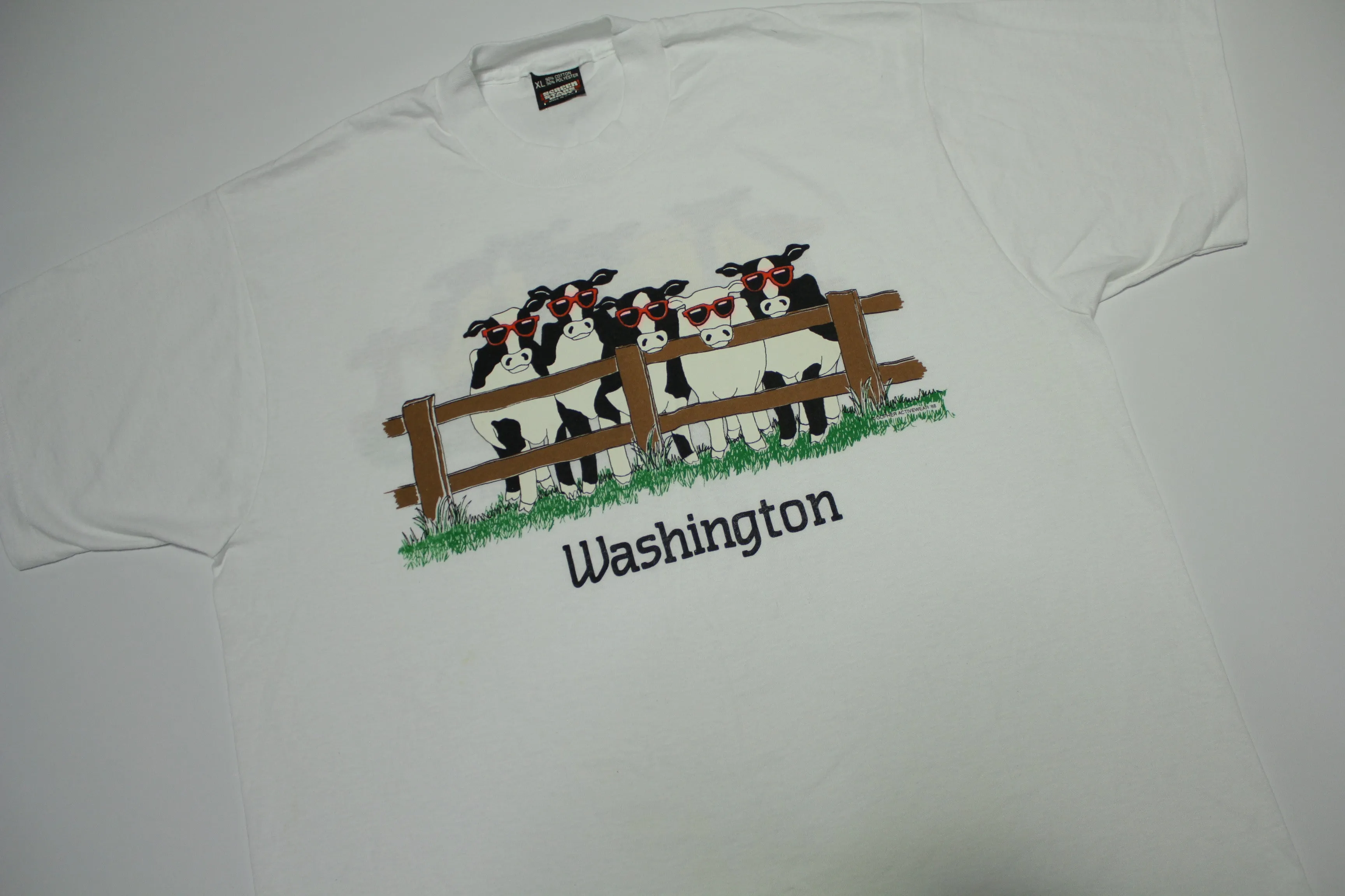 Washington Cool Cows Vintage 90's Cattle Sunglasses Single Stitch Screen Stars T-Shirt