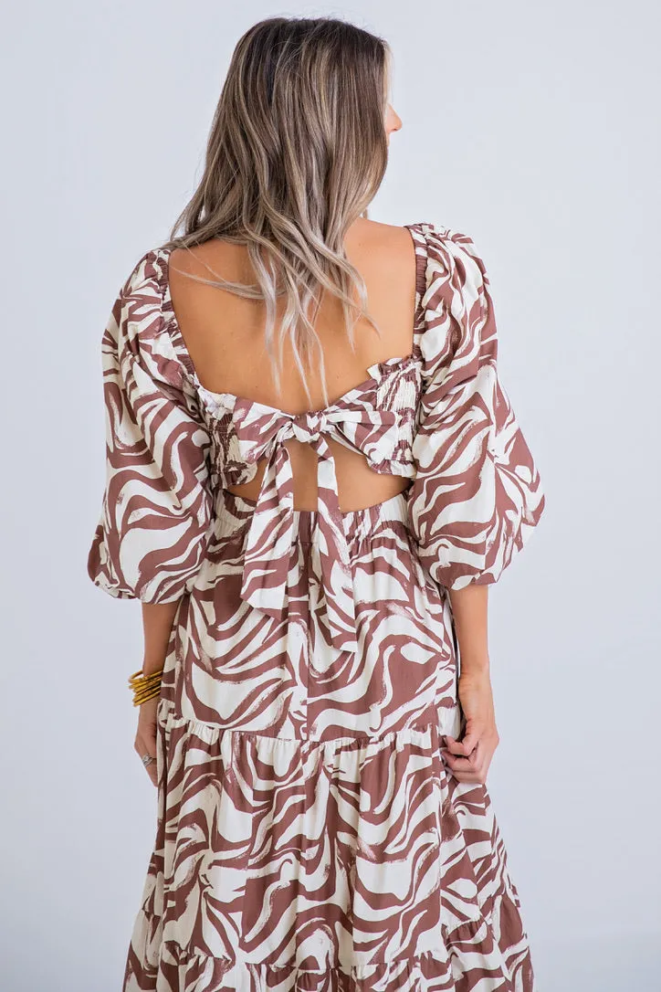 Zebra Poplin Smock Maxi Dress